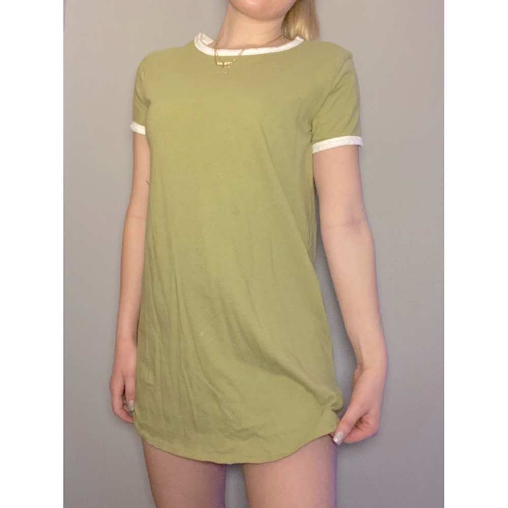 Forever 21 Olive Green and White T-Shirt Dress